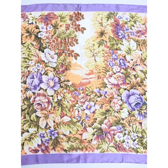 Vintage Berkshire Floral Scarf Made in Italy - Etsy VTG Plymouth 100% Silk Scarf Made Italy Purple Edge Floral Landscape Print